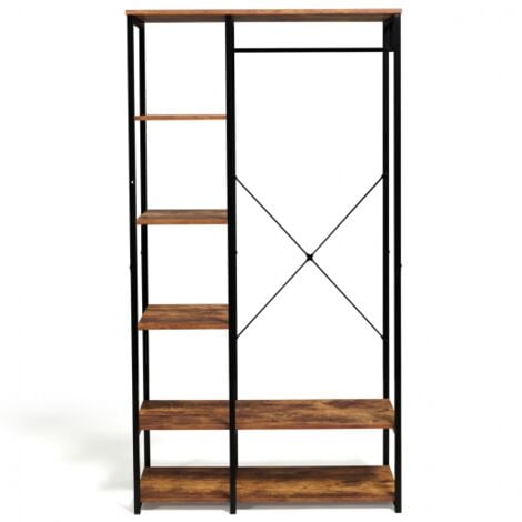Dressing penderie étagères L. 90 cm HAWKINS bois foncé design industriel