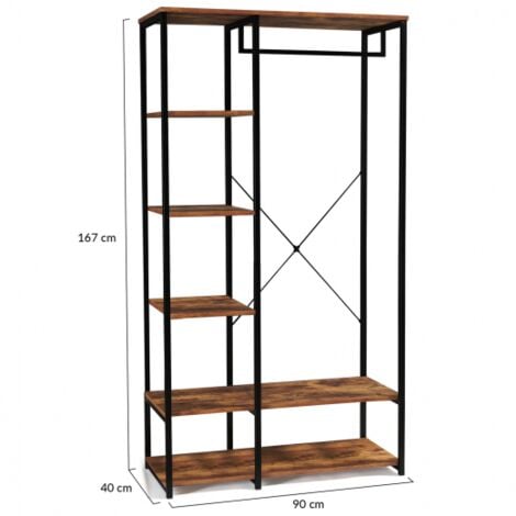Dressing penderie étagères L. 90 cm HAWKINS bois foncé design industriel
