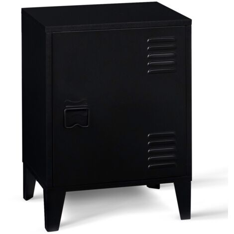 Idmarket – Table de chevet en métal noir – Dimensions 40x30x53cm – 1 porte avec étagère – Style industriel pour chambre ou bureau