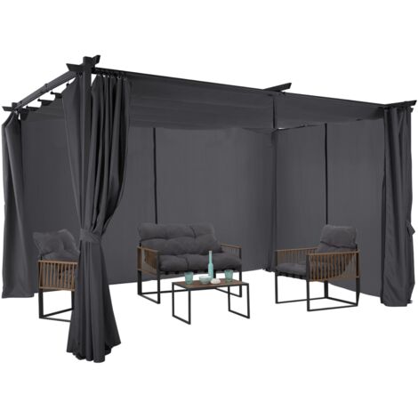Pergola édition limitée toit rétractable 3x4 M et 4 rideaux gris anthracite