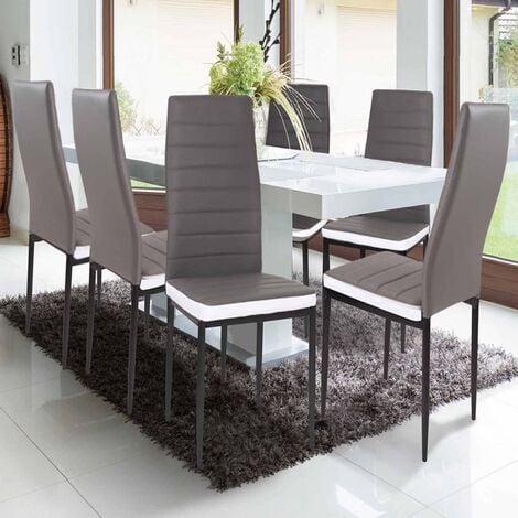 Lot de 6 chaises ROMANE grises bandeau blanc pour salle à manger
