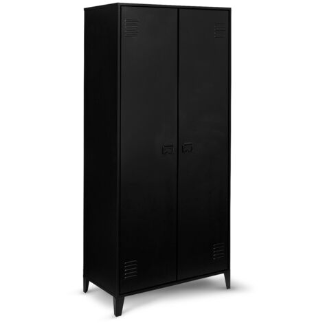 Idmarket – Armoire vestiaire penderie 2 portes métal noir – Dimensions 76x50x165 cm – Design industriel pour chambre et bureau