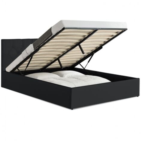 Lit coffre double AUSTIN avec tête de lit et sommier 160 x 200 cm PVC noir