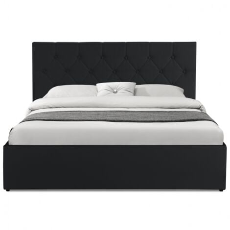 Lit coffre double AUSTIN avec tête de lit et sommier 160 x 200 cm PVC noir