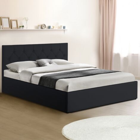 Lit coffre double AUSTIN avec tête de lit et sommier 160 x 200 cm PVC noir