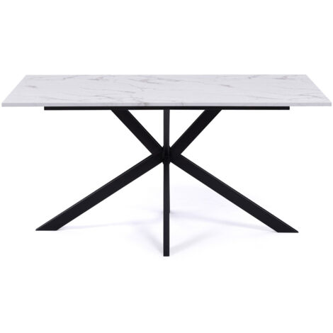 Idmarket – Table à manger rectangle 160 cm – 8 personnes – Pied araignée noir – Plateau effet marbre blanc – Design moderne et élégant