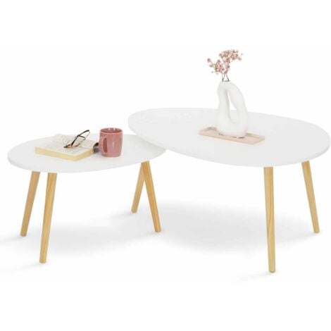 Lot de 2 tables basses gigognes GAIA laquées blanc scandinave