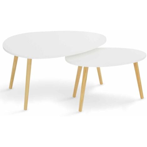 Lot de 2 tables basses gigognes GAIA laquées blanc scandinave