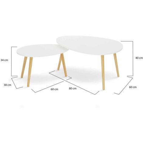 Lot de 2 tables basses gigognes GAIA laquées blanc scandinave