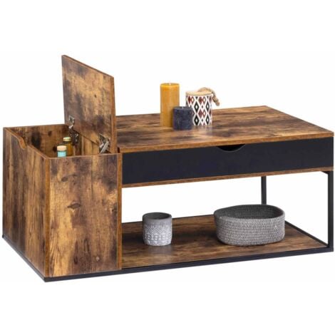 Table basse plateau relevable rectangulaire CHICAGO avec coffre design industriel
