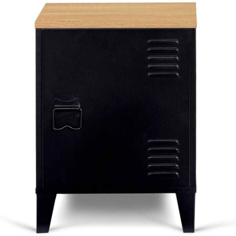 Table de chevet ESTER 1 porte métal noir plateau façon hêtre design industriel
