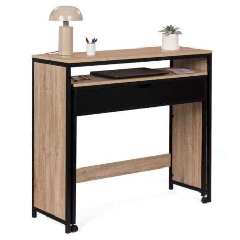 Bureau extensible 1 tiroir noir BOSTON design industriel
