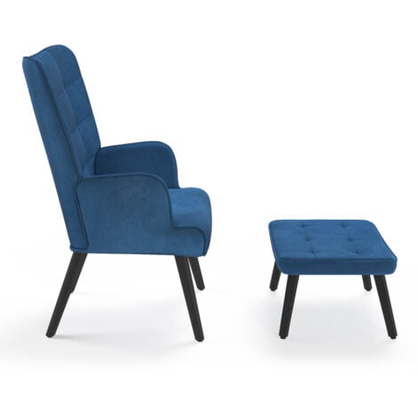 Fauteuil scandinave ANIA avec repose pieds velours bleu