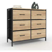 Idmarket – Commode enfant 6 tiroirs en tissu noir et bois – Dimensions 80x30x70 cm – Tiroirs 37x30x19 cm – Meuble de rangement design industriel