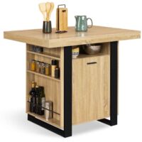 Idmarket – Îlot central bois noir 110 x 80 cm – Table haute avec rangements – Pour 6 personnes – Style industriel moderne