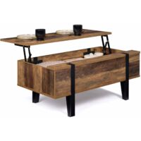 Idmarket – Table basse relevable rectangulaire en MDF et métal – Plateau relevable 100x40cm – Design épingle noir – Rangement intégré sous le plateau