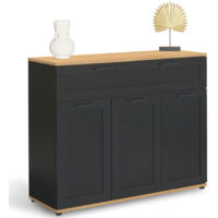 Idmarket – Buffet 100 cm 3 portes et 1 tiroir noir – Plateau bois façon hêtre – Dimensions compactes pour rangement optimisé – Design campagne chic