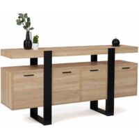 Idmarket – Buffet 160 cm 4 portes bois et noir – Dimensions 160x40x80 cm – Style industriel moderne – Rangement optimisé avec étagères