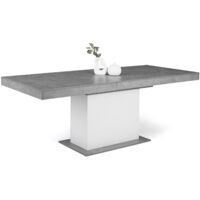 Idmarket – Table à manger extensible rectangle 6-10 personnes – Longueur 160-200 cm – Plateau béton et blanc – Pied central robuste