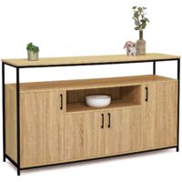 Idmarket – Buffet 140 cm 4 portes – Niche centrale 64,5 x 37 x 16,5 cm – Structure bois et métal – Style industriel pour salle à manger