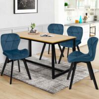 Lot De 4 Chaises De Salle à Manger Scandinaves – Rembourrées, Pieds Bois Massif – Capacité 120 Kg – Bleu Foncé