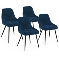 Idmarket – Lot de 4 chaises en velours bleu THALYA avec accoudoirs – Design vintage élégant – Assise moelleuse – Pieds en métal noir