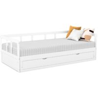 Idmarket – Lit escamotable 90 x 190 cm – Convertible 180 x 190 cm – Blanc – 1 tiroir de rangement – Dimensions plié 194 x 95 x 60 cm