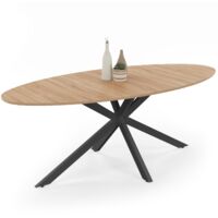 Idmarket – Table à manger ovale extensible 10 personnes – Plateau bois effet et pied métal noir – Longueur 200 cm – Design industriel moderne