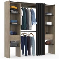 Idmarket – Dressing modulable extensible 120/180 cm – Largeur 50 cm – Hauteur 180 cm – Panneau de particules bois + tubes métal – Rideau noir