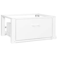 Idmarket – Support pour machine à laver 63 x 54 cm – Socle réhausseur en métal blanc – Tiroir de rangement – Charge jusqu'à 100 kg