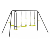 Idmarket – Balançoire 3 agrès portique 2 balançoires et 1 face à face – Structure en acier thermolaqué – Charge 50 kg par siège – Dimensions 310x150x190 cm