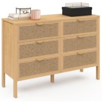 Idmarket – Commode enfant 6 tiroirs 115 cm – Bois naturel et cannage – Largeur 40 cm – Hauteur 80 cm – Capacité 30 kg