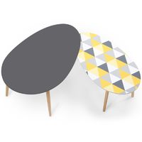 Lot de 2 tables basses gigognes GIGI laquées gris motifs blanc jaune gris