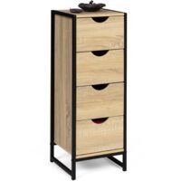 Idmarket – Chiffonnier 4 tiroirs 30 x 30 cm – Bois et métal noir – Style industriel pour entrée, salle de bain – Compact et esthétique