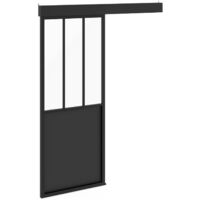 Idmarket – Porte coulissante verrière 83 cm en métal noir – 3 vitraux en verre trempé – Kit prêt à poser avec rail et fixations – Style industriel