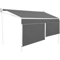 Idmarket – Store banne manuel 4x3 M gris anthracite – Toile 100% polyester 240 gr/m² – Lambrequins verticaux 150 cm – Bras articulés en aluminium
