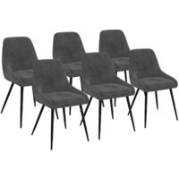 Idmarket – Lot de 6 chaises THALYA en velours gris foncé – Demi-accoudoirs – Pieds en métal noir – Hauteur d'assise 49 cm