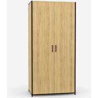 Idmarket – Armoire penderie 80 cm 2 portes – Structure métal et panneaux bois – 4 étagères – Capacité de charge 20 kg – Design factory