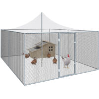 Idmarket – Volière 12m² en acier galvanisé – Enclos grillagé 400x300x230 cm – Pour 10 à 14 poules – Protection contre prédateurs