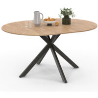 Idmarket – Table à manger extensible ronde 110-150 cm – Capacité 4-8 personnes – Pied araignée en métal noir – Plateau en bois