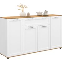 Idmarket – Buffet 140 cm 4 portes et 1 tiroir blanc et bois – Dimensions 140x34x80 cm – Structure en panneaux de particules – Style campagne chic
