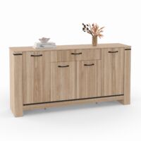 Idmarket – Buffet contemporain 160 cm – 4 portes avec tiroir – Structure en panneaux de particules – Finitions métal noir – Design épuré