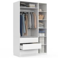 Idmarket – Dressing modulable blanc 120 x 55 x 200 cm – 2 modules avec penderie, 7 étagères et 3 tiroirs – Rangement flexible et optimisé