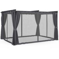 Idmarket – Pergola gris anthracite 3,95x2,90m – Toit rétractable – 4 rideaux occultants et moustiquaire – Structure en métal robuste