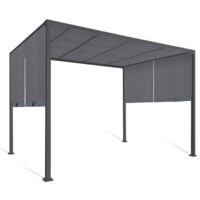 Idmarket – Pergola coulissante 3x3 m – Structure en acier gris – Toile polyester gris anthracite – 2 pans pour ombrage personnalisable