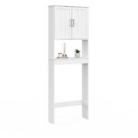 VASAGLE Meuble WC Rangement Toilette Blanc Nuage - Portes Coulissantes Étagères Réglables 20x60x80 Cm