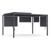 Pergola bioclimatique lames orientables acier 3x4 M et 4 stores gris anthracite