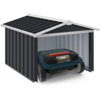 Idmarket – Garage métal pour robot tondeuse – Toit double pente – Dimensions 86 x 98 x 62 cm – Acier galvanisé gris anthracite