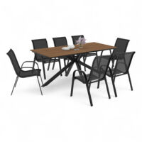Idmarket – Ensemble table et 8 chaises de jardin – Table rectangulaire 190 cm – Structure métal noir – Assise textilène respirante