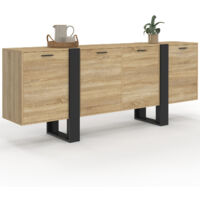 Idmarket – Buffet enfilade 200 cm 4 portes bois et noir – Structure robuste – Design bi-matière moderne – Idéal pour salle à manger